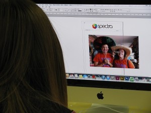 Junior Amanda Shawver works on a project in inDesign for her journalism class. (Photo Spectra Staff)