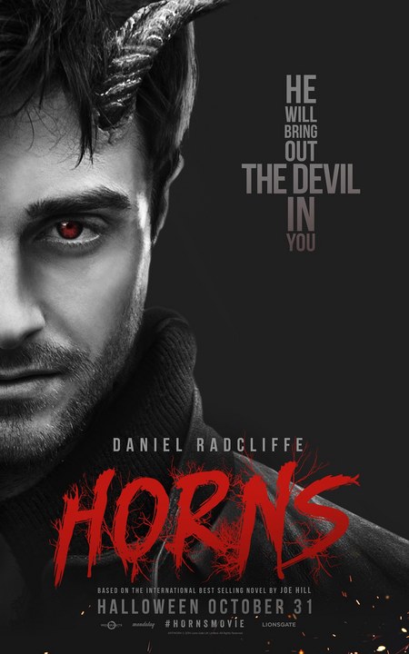 The poster featuring Daniel Radcliffe in Horns - Currently available on all digital platforms. 