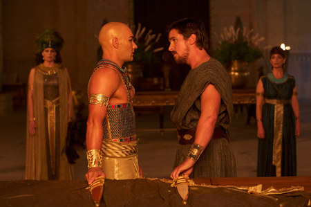 Joel Edgerton (left) and Christian Bale (right) in a scene from Exodus: Gods & Kings directed by Ridley Scott